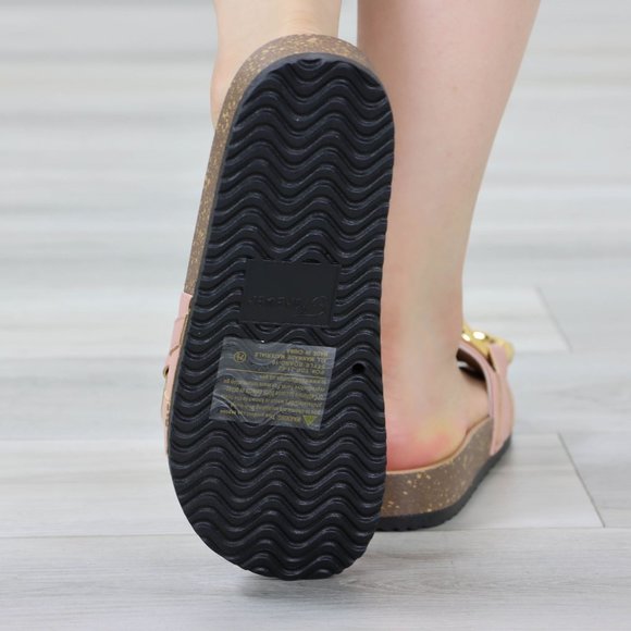 Pink Flat Slip On Sliders Sandal Trendy Comfort Lightweight Blush and Gold - Picture 10 of 13